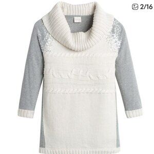 Chico's Zenergy SZL Ivory Cable Knit Sweater Gray Back Sequins Cozy Holiday Warm